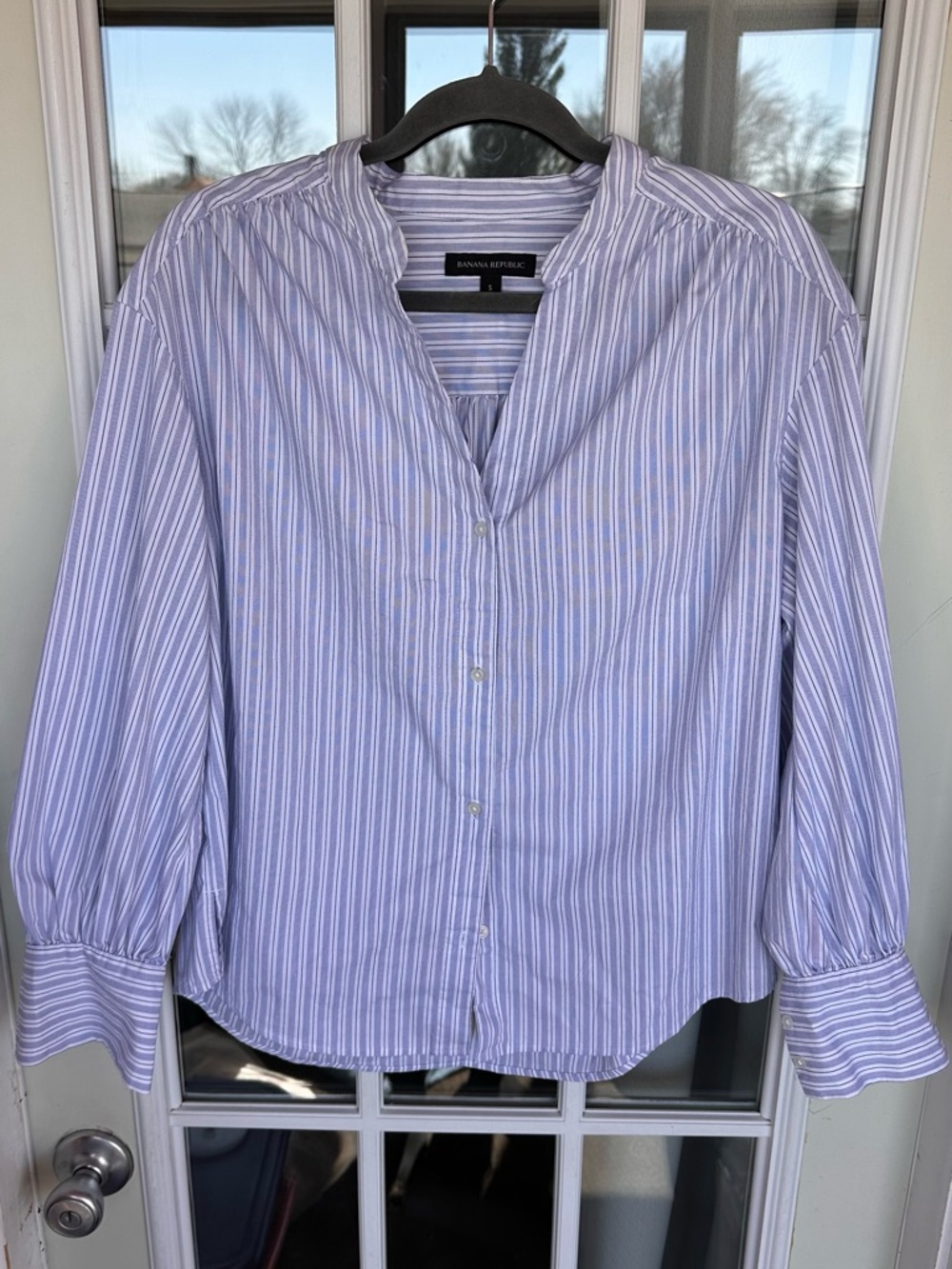 Banana Republic Cotton Blue and White Striped Button-Down Shirt - size S